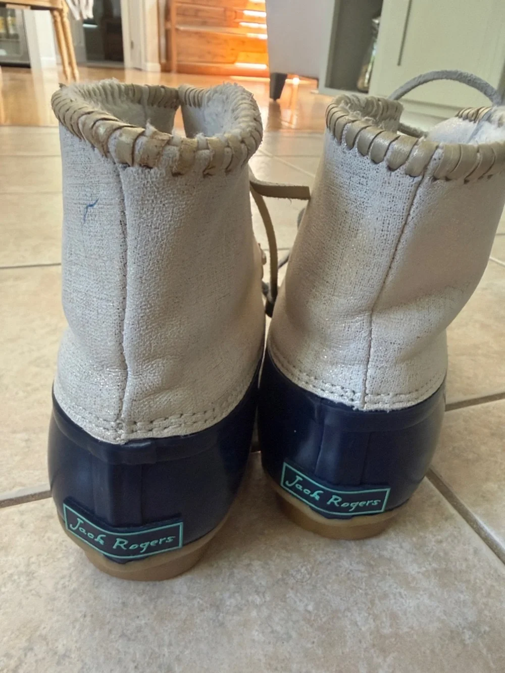Jack Rogers Duck Boots Chloe Blue Metallic Sparkle Sherpa Lined Preppy 8